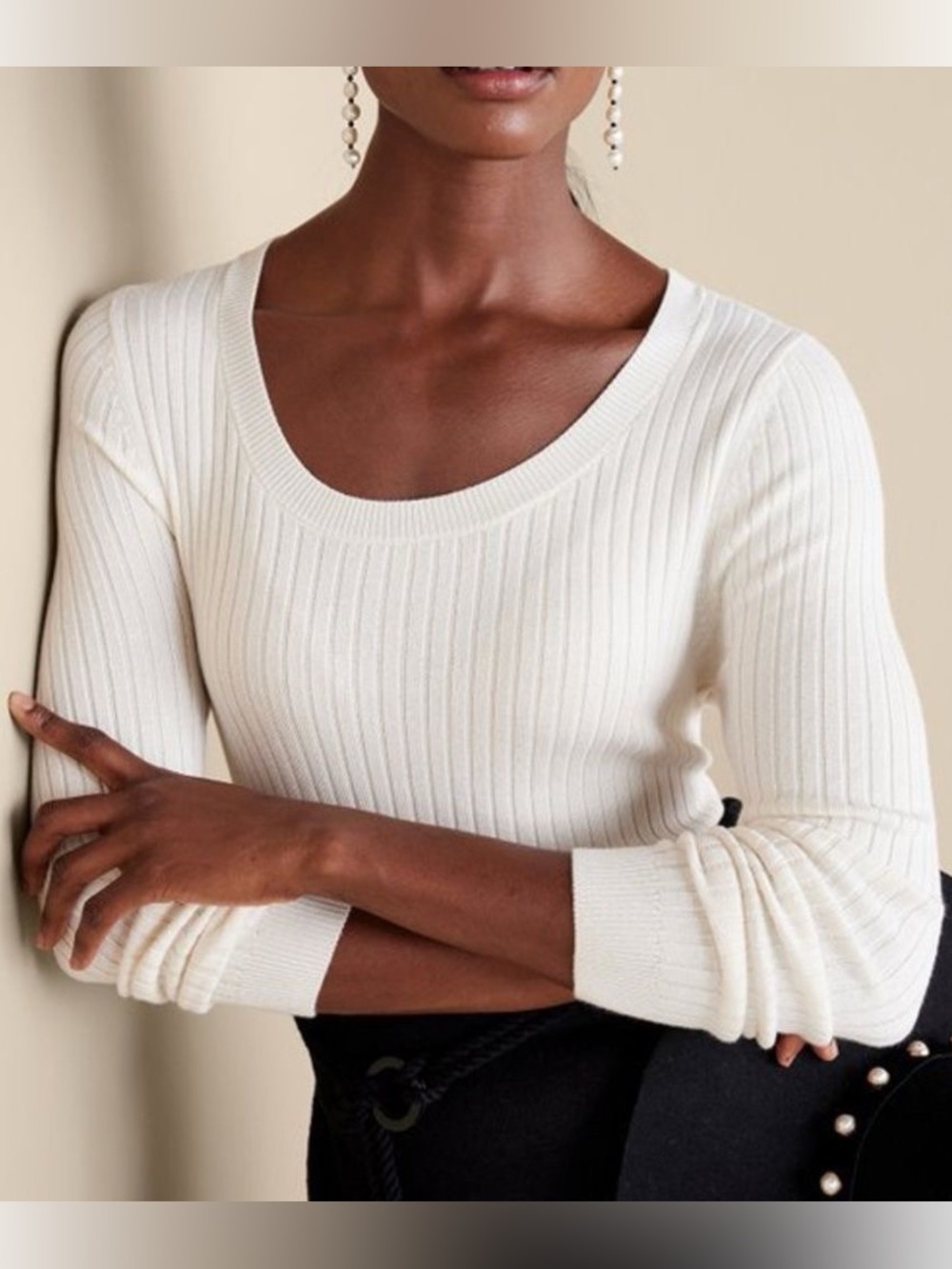 NWT Soft Surroundings Cream Ribbed Pullover Sweater